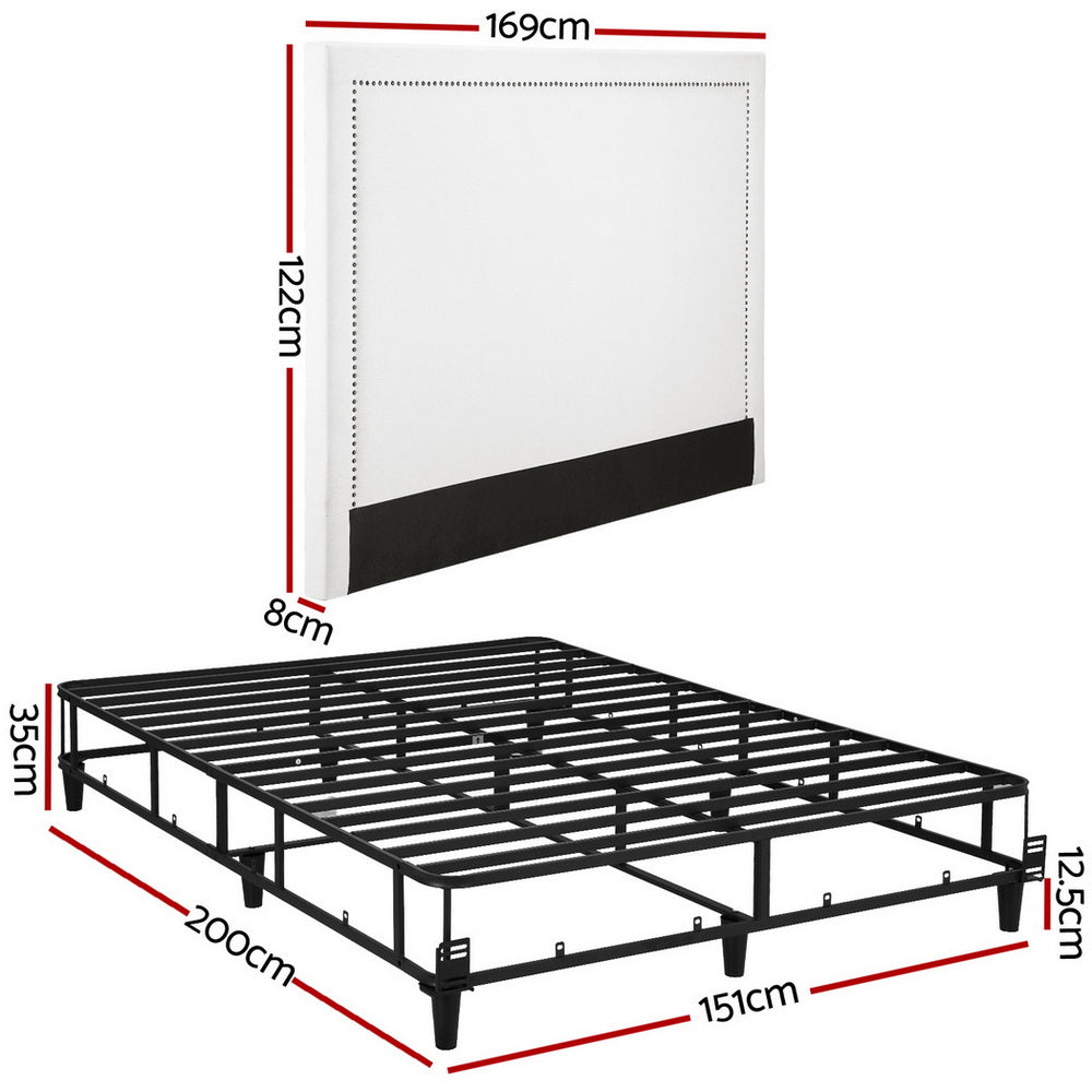 Artiss Queen Bed Frame with Headboard Platform Bed Base Grey Beige Fabric Metal - Image 2