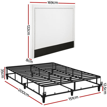 Artiss Queen Bed Frame with Headboard Platform Bed Base Grey Beige Fabric Metal - Image 2
