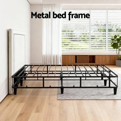 Artiss Queen Bed Frame with Headboard Platform Bed Base Grey Beige Fabric Metal - Image 5