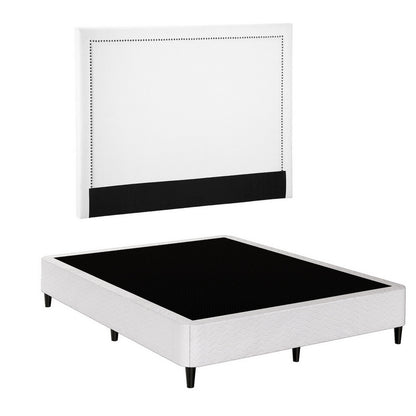 Artiss Queen Bed Frame with Headboard Platform Bed Base Grey Beige Fabric Metal - Image 8