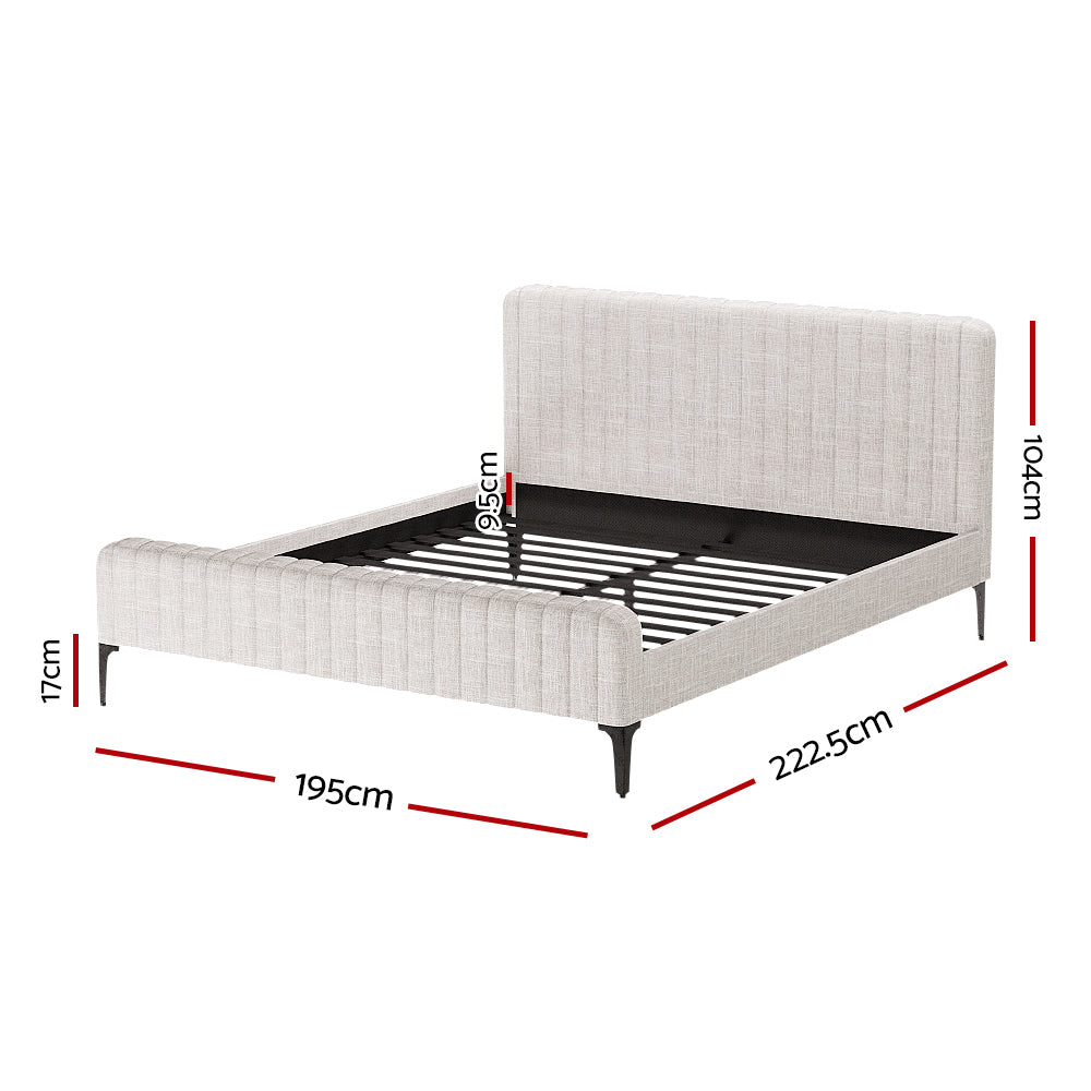 Artiss BedStory King Bed Frame with Mattress Set Platform Base Pocket Coil Linen Upholstered - Image 2