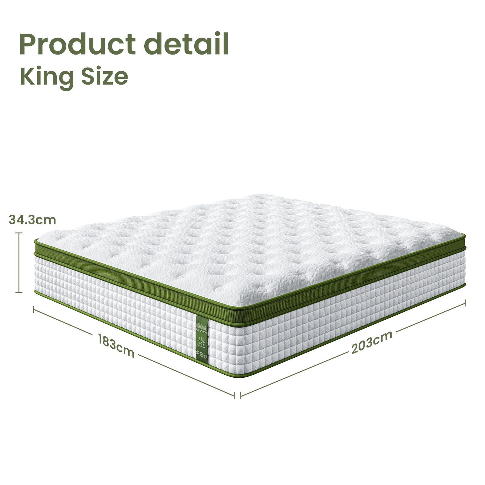Artiss BedStory King Bed Frame with Mattress Set Platform Base Pocket Coil Linen Upholstered - Image 3