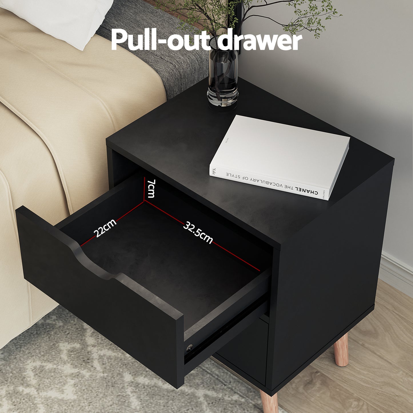 Artiss Double Bed Frame and Bedside Table Set Boucle Beige with Headboard Black Nightstand - Image 7