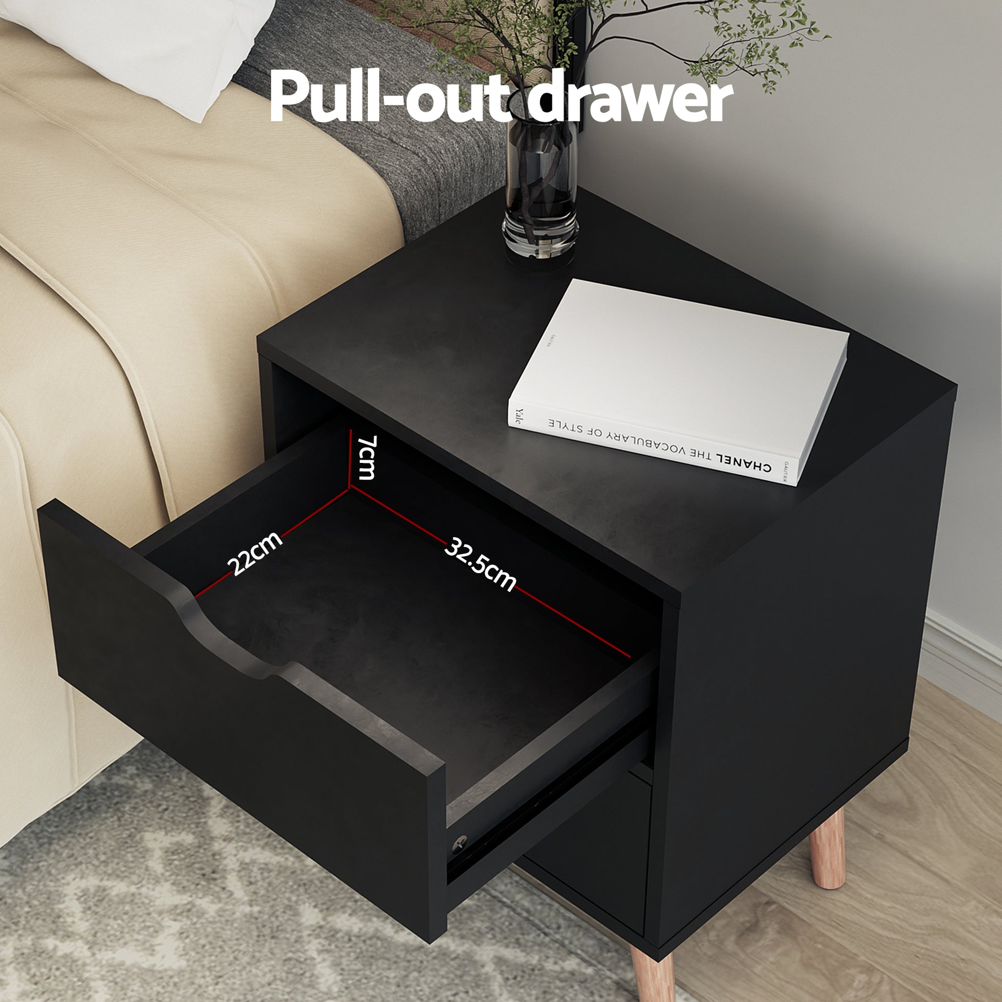 Artiss Double Bed Frame and Bedside Table Set Boucle Beige with Headboard Black Nightstand - Image 7