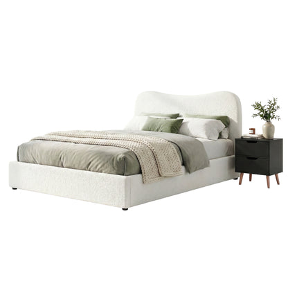 Artiss Double Bed Frame and Bedside Table Set Boucle Beige with Headboard Black Nightstand - Image 8