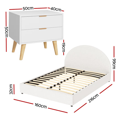 Artiss Queen Bed Frame Bedside Table Set Gas Lift Storage Base with Boucle Fabric Upholstered Headboard 2 Drawer Nightstand for Bedroom Furniture - Image 2