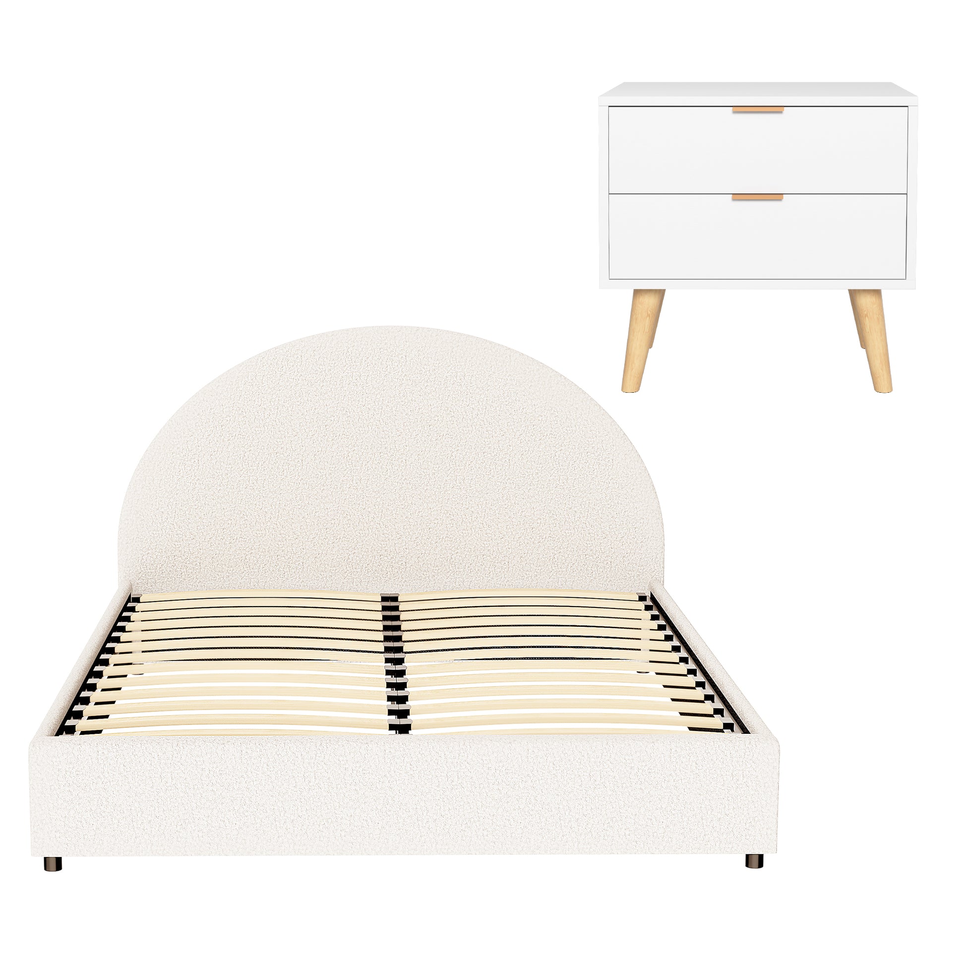 Artiss Queen Bed Frame Bedside Table Set Gas Lift Storage Base with Boucle Fabric Upholstered Headboard 2 Drawer Nightstand for Bedroom Furniture - Image 3
