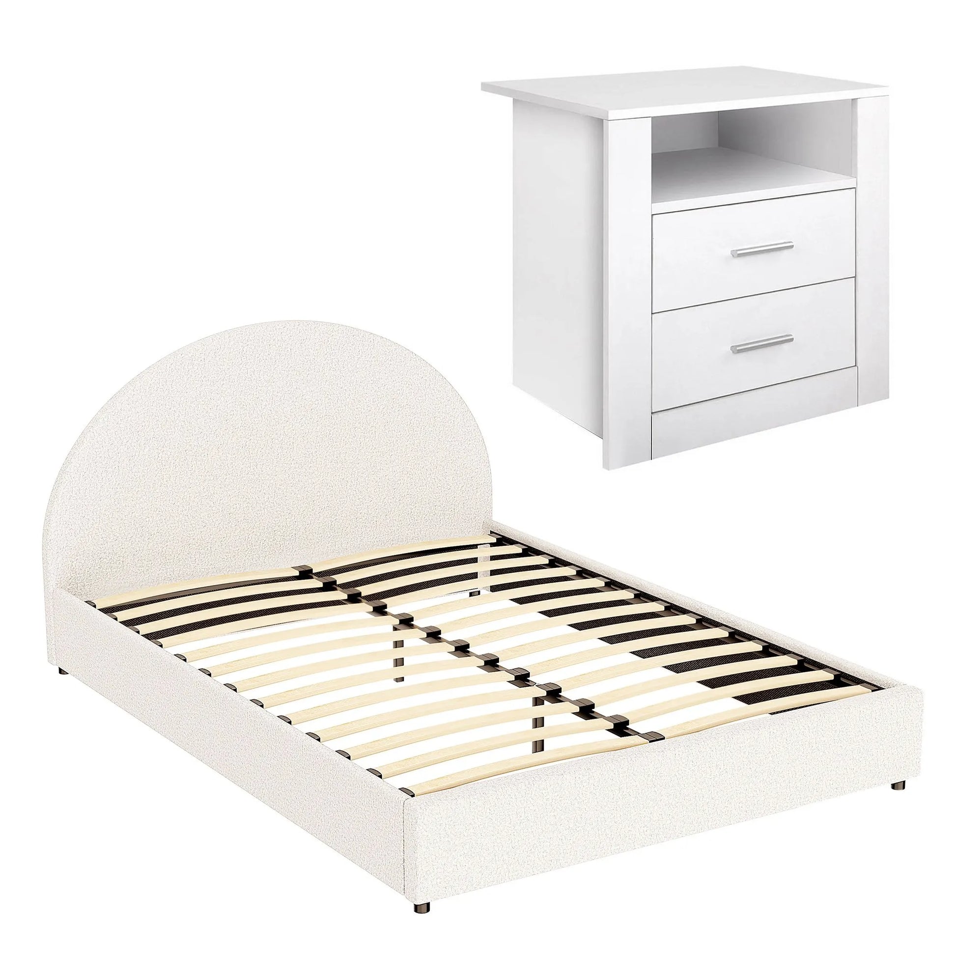 Artiss Queen Bed Frame with Storage and Bedside Table Set Boucle Fabric Gas Lift Bed Base 2-Drawer Nightstand - Image 2