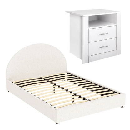 Artiss Queen Bed Frame with Storage and Bedside Table Set Boucle Fabric Gas Lift Bed Base 2-Drawer Nightstand - Image 2