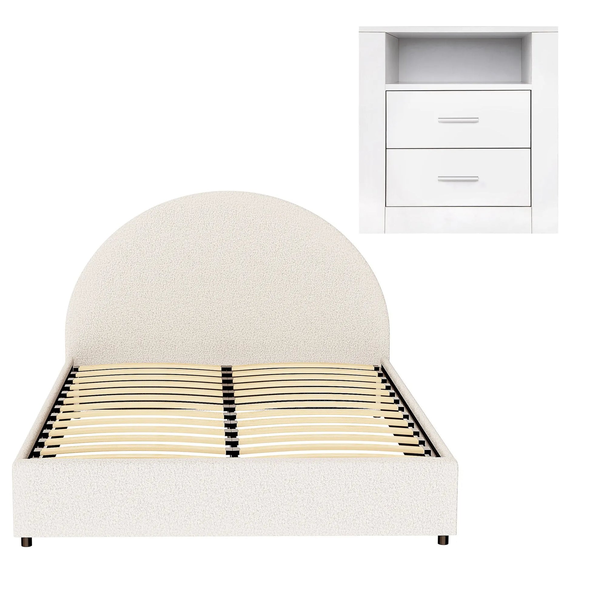 Artiss Queen Bed Frame with Storage and Bedside Table Set Boucle Fabric Gas Lift Bed Base 2-Drawer Nightstand - Image 4