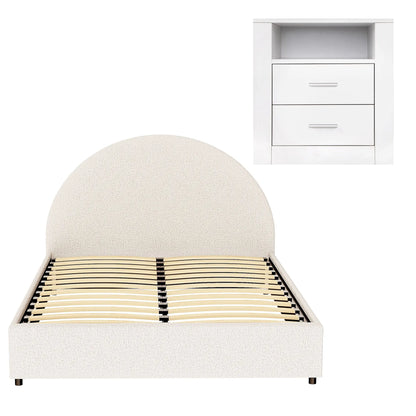 Artiss Queen Bed Frame with Storage and Bedside Table Set Boucle Fabric Gas Lift Bed Base 2-Drawer Nightstand - Image 4