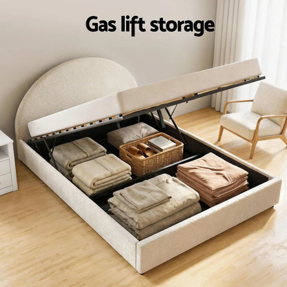 Artiss Queen Bed Frame with Storage and Bedside Table Set Boucle Fabric Gas Lift Bed Base 2-Drawer Nightstand - Image 6