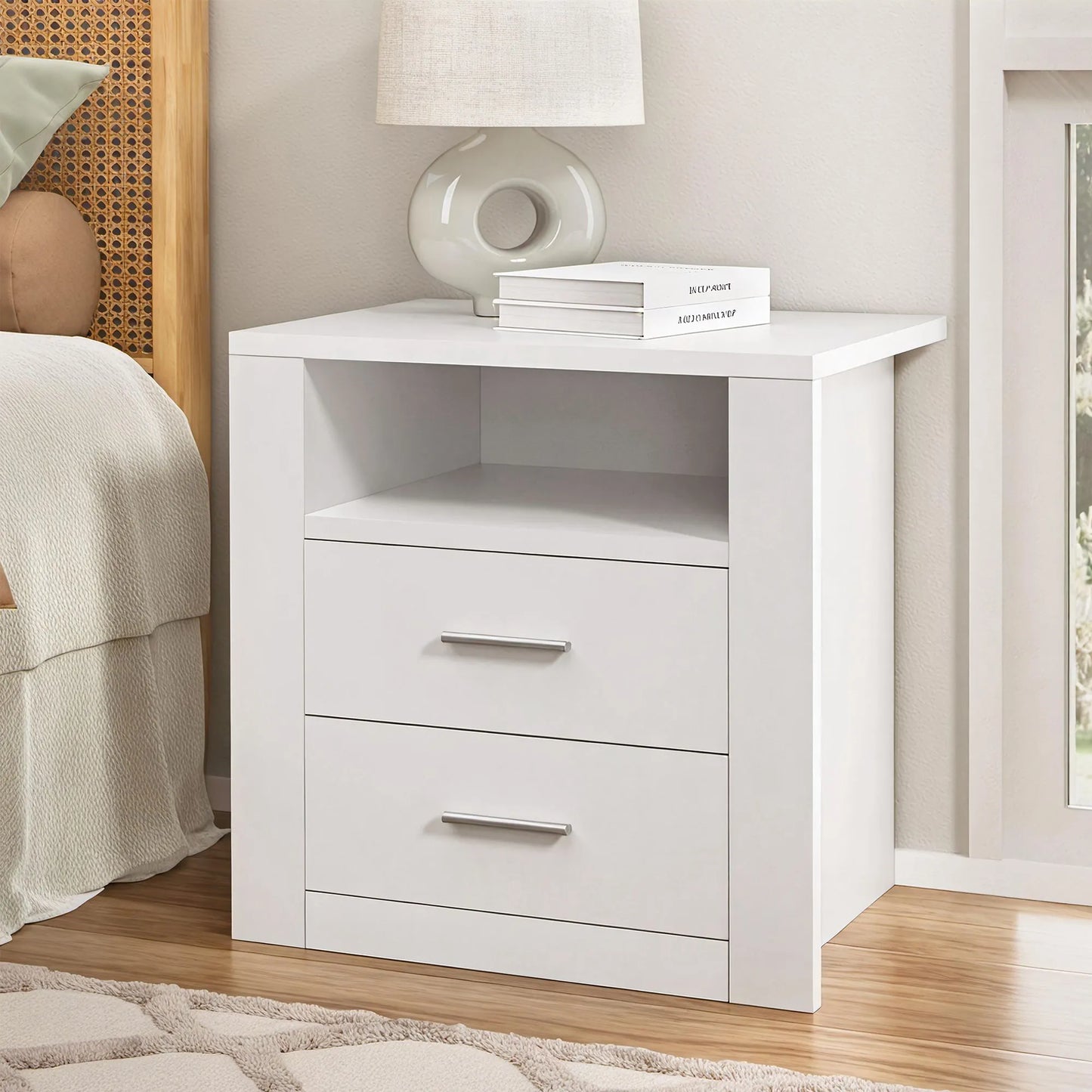 Artiss Queen Bed Frame with Storage and Bedside Table Set Boucle Fabric Gas Lift Bed Base 2-Drawer Nightstand - Image 8