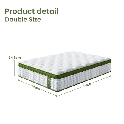Artiss BedStory Double Bed Frame Mattress Set Platform Upholstered Hybrid Pocket Coil - Image 3