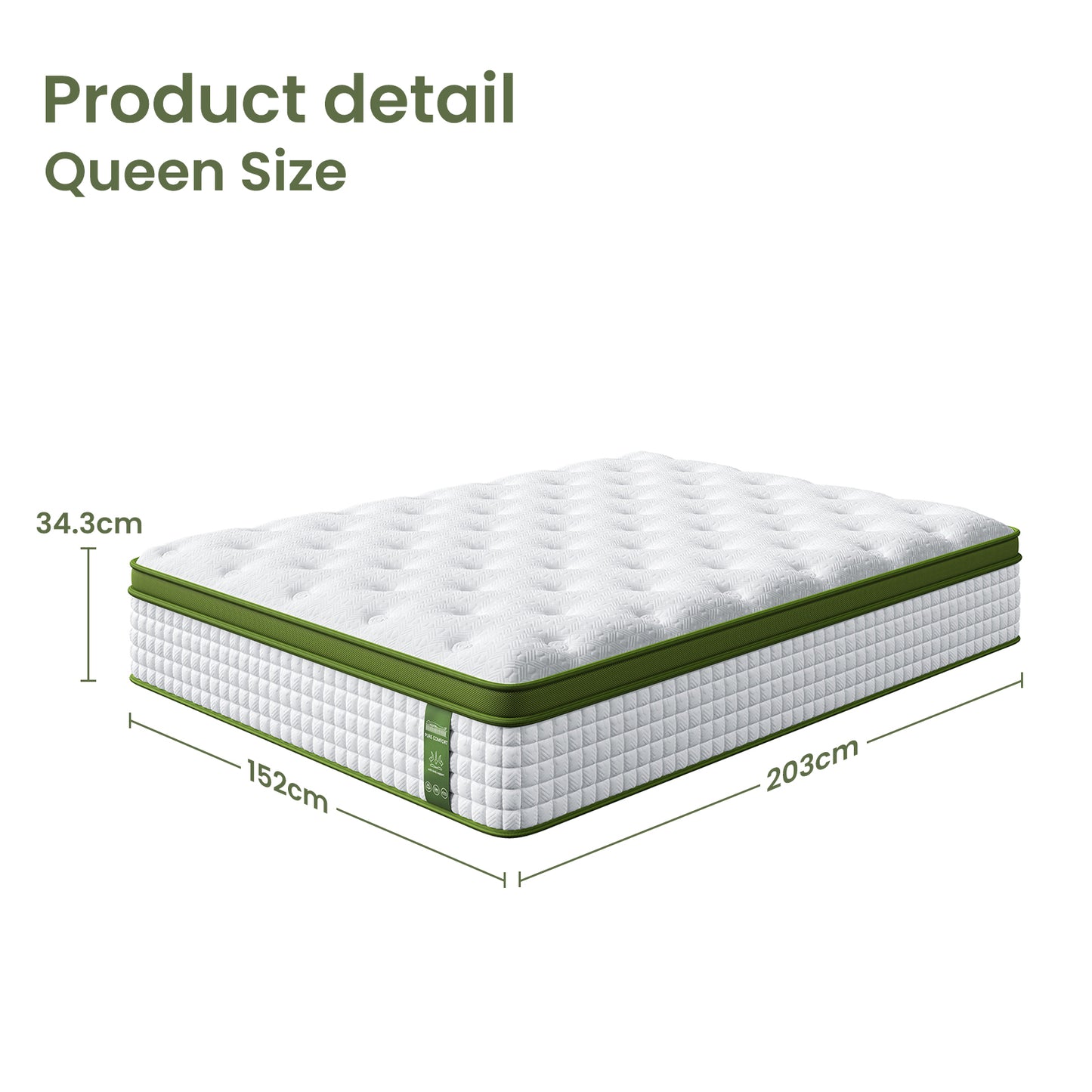 Artiss BedStory Queen Bed Frame Mattress Set Platform Upholstered Hybrid Pocket Coil - Image 3