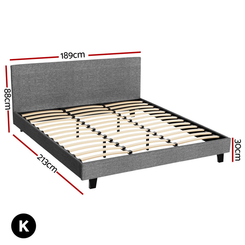 Artiss BedStory King Bed Frame Set With Hybrid Mattress Medium Firm Linen Grey - Image 2