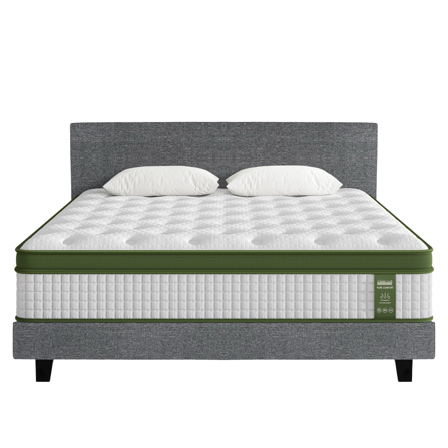 Artiss BedStory King Bed Frame Set With Hybrid Mattress Medium Firm Linen Grey - Image 8