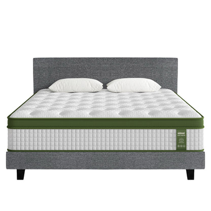 Artiss BedStory King Bed Frame Set With Hybrid Mattress Medium Firm Linen Grey - Image 8