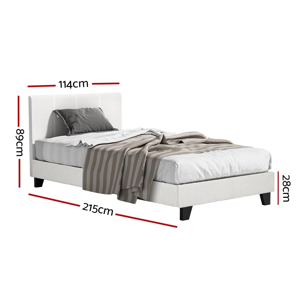 Artiss King Single Bed Set with BedStory Hybrid Mattress Upholstered Platform White Boucle Fabric - Image 2