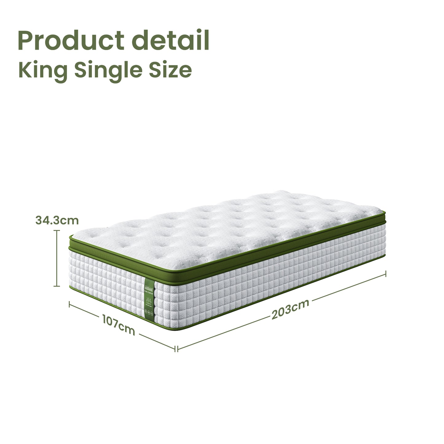 Artiss King Single Bed Set with BedStory Hybrid Mattress Upholstered Platform White Boucle Fabric - Image 3