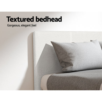 Artiss King Single Bed Set with BedStory Hybrid Mattress Upholstered Platform White Boucle Fabric - Image 4