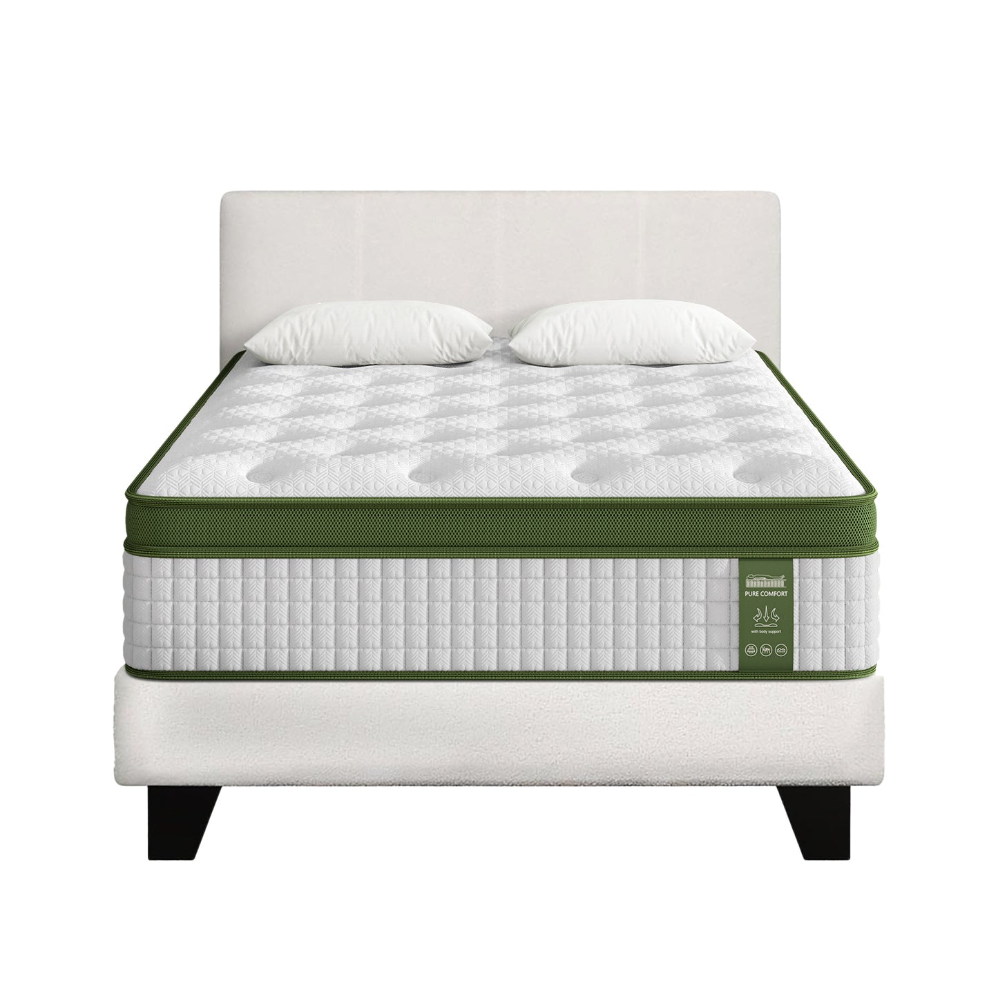 Artiss King Single Bed Set with BedStory Hybrid Mattress Upholstered Platform White Boucle Fabric - Image 9