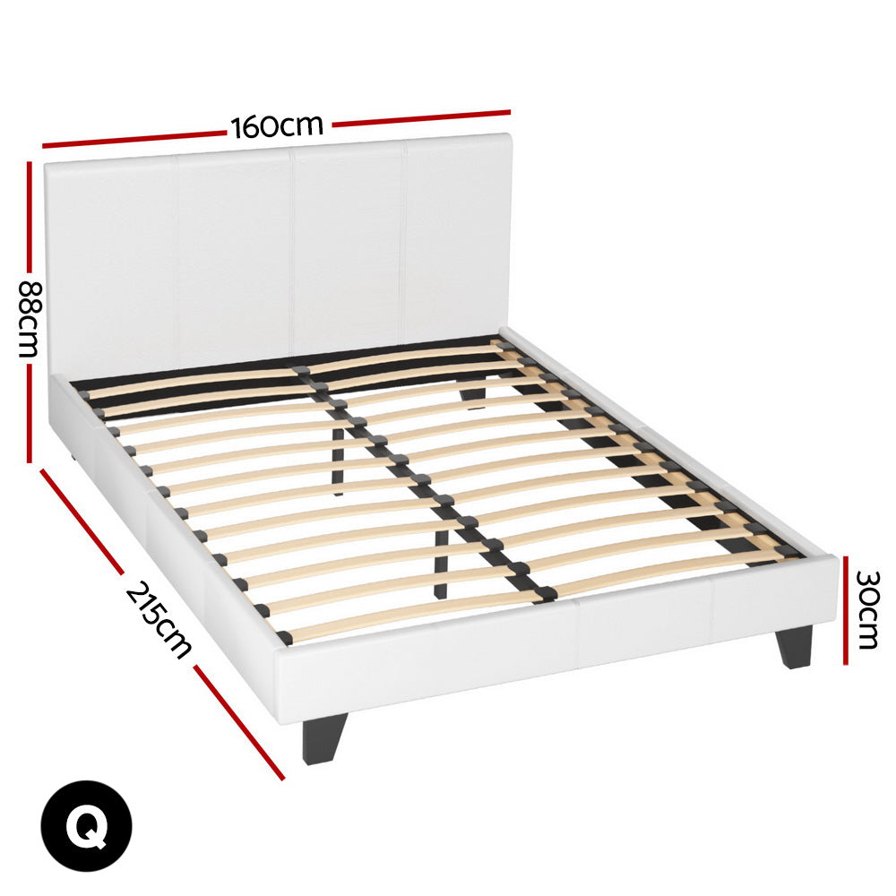 Artiss BedStory Queen Bed Frame Set with Hybrid Mattress and Leather Frame Medium White - Image 2