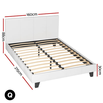 Artiss BedStory Queen Bed Frame Set with Hybrid Mattress and Leather Frame Medium White - Image 2