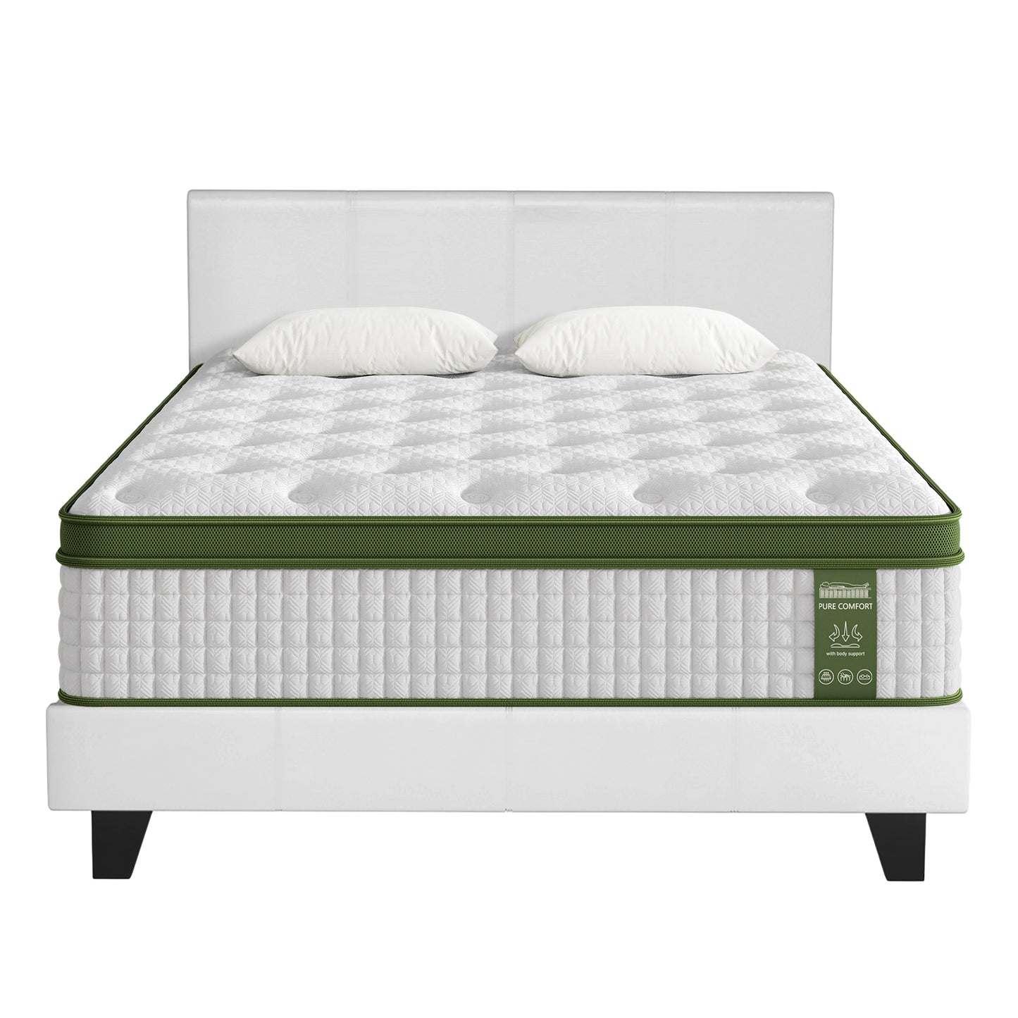 Artiss BedStory Queen Bed Frame Set with Hybrid Mattress and Leather Frame Medium White - Image 9