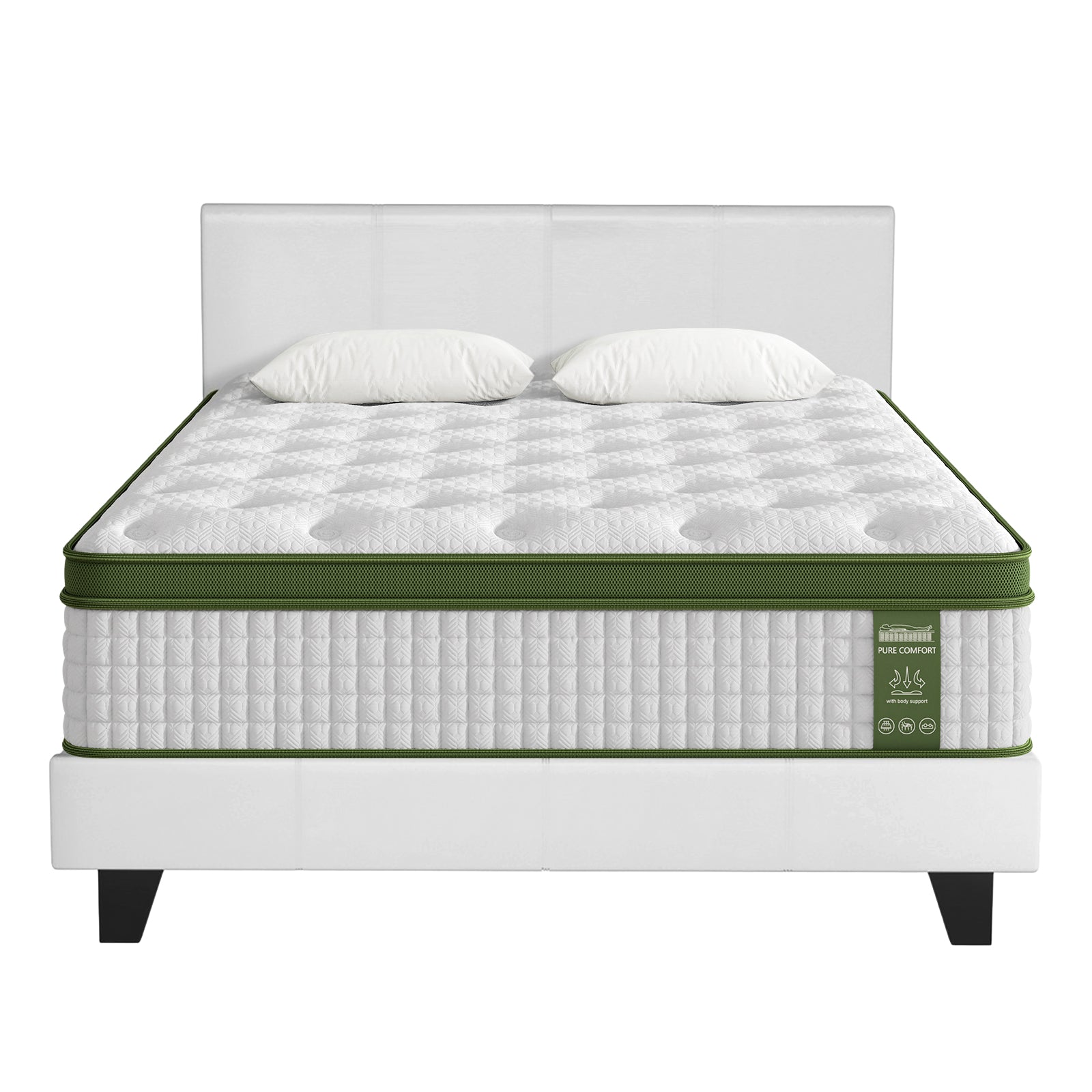 Artiss BedStory Queen Bed Frame Set with Hybrid Mattress and Leather Frame Medium White - Image 9