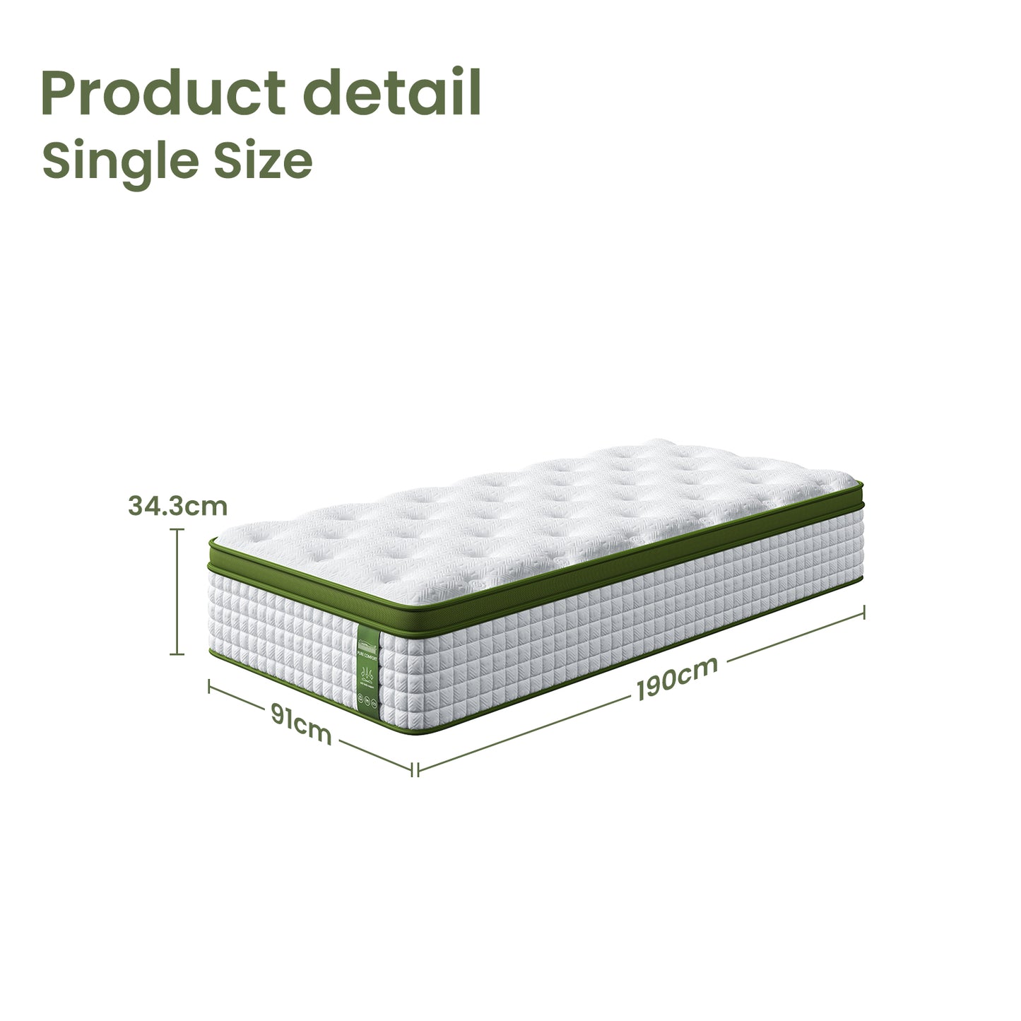 Artiss BedStory Single Bed Frame Mattress Bundle Platform Headboard Medium Firm Hybrid White - Image 3