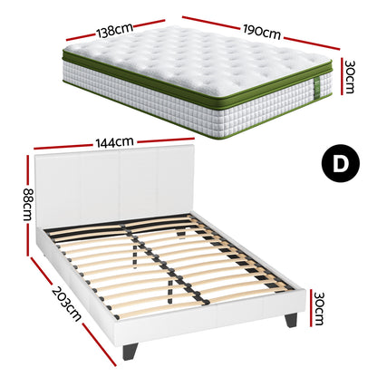 Artiss Double Bed Frame Platform White PVC Leather Hybrid Mattress Modern - Image 2