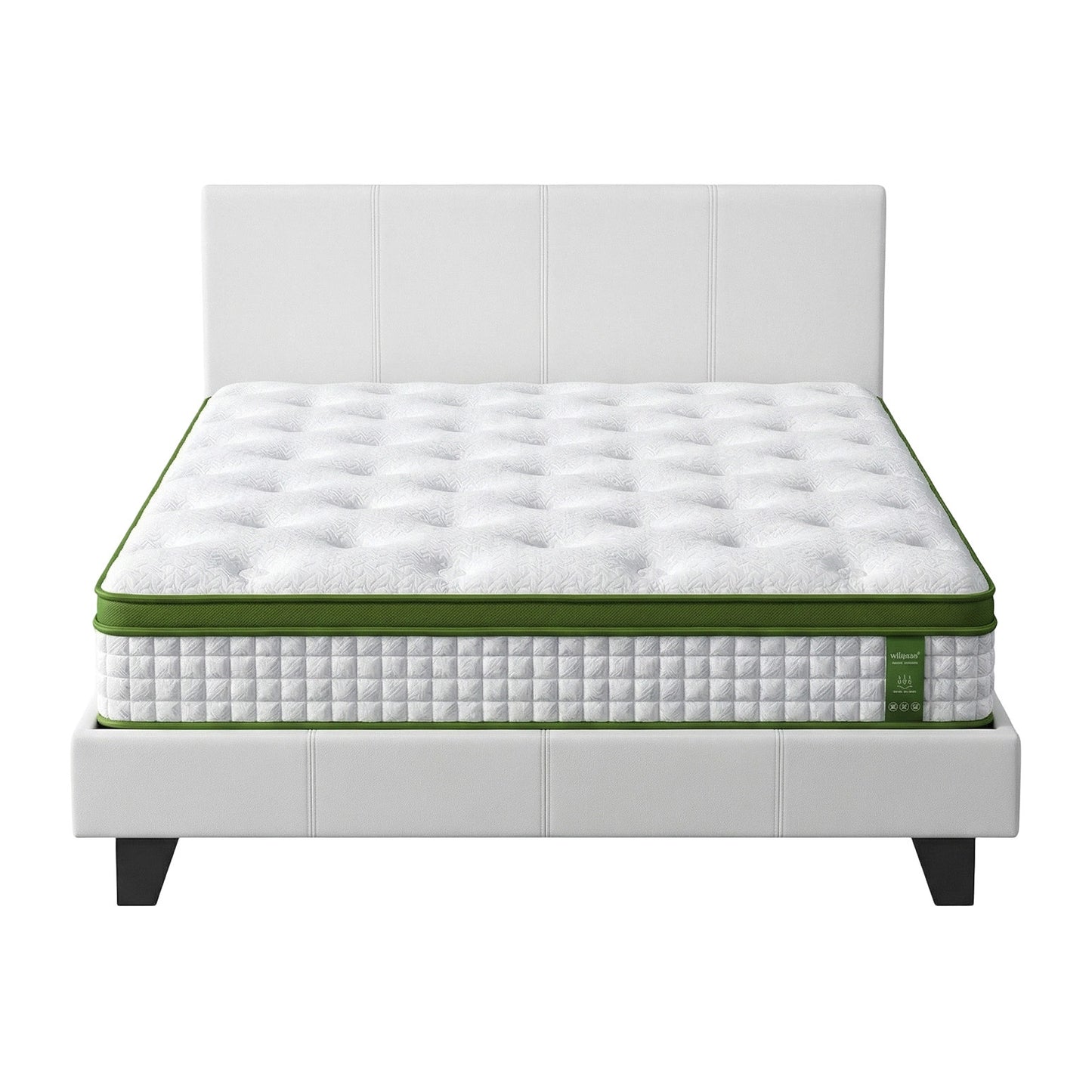 Artiss Double Bed Frame Platform White PVC Leather Hybrid Mattress Modern - Image 3