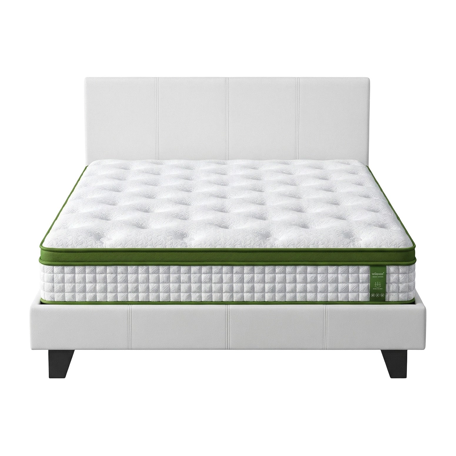 Artiss Double Bed Frame Platform White PVC Leather Hybrid Mattress Modern - Image 3