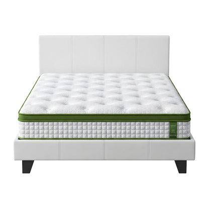 Artiss Double Bed Frame Platform White PVC Leather Hybrid Mattress Modern - Image 3