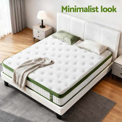 Artiss Double Bed Frame Platform White PVC Leather Hybrid Mattress Modern - Image 4
