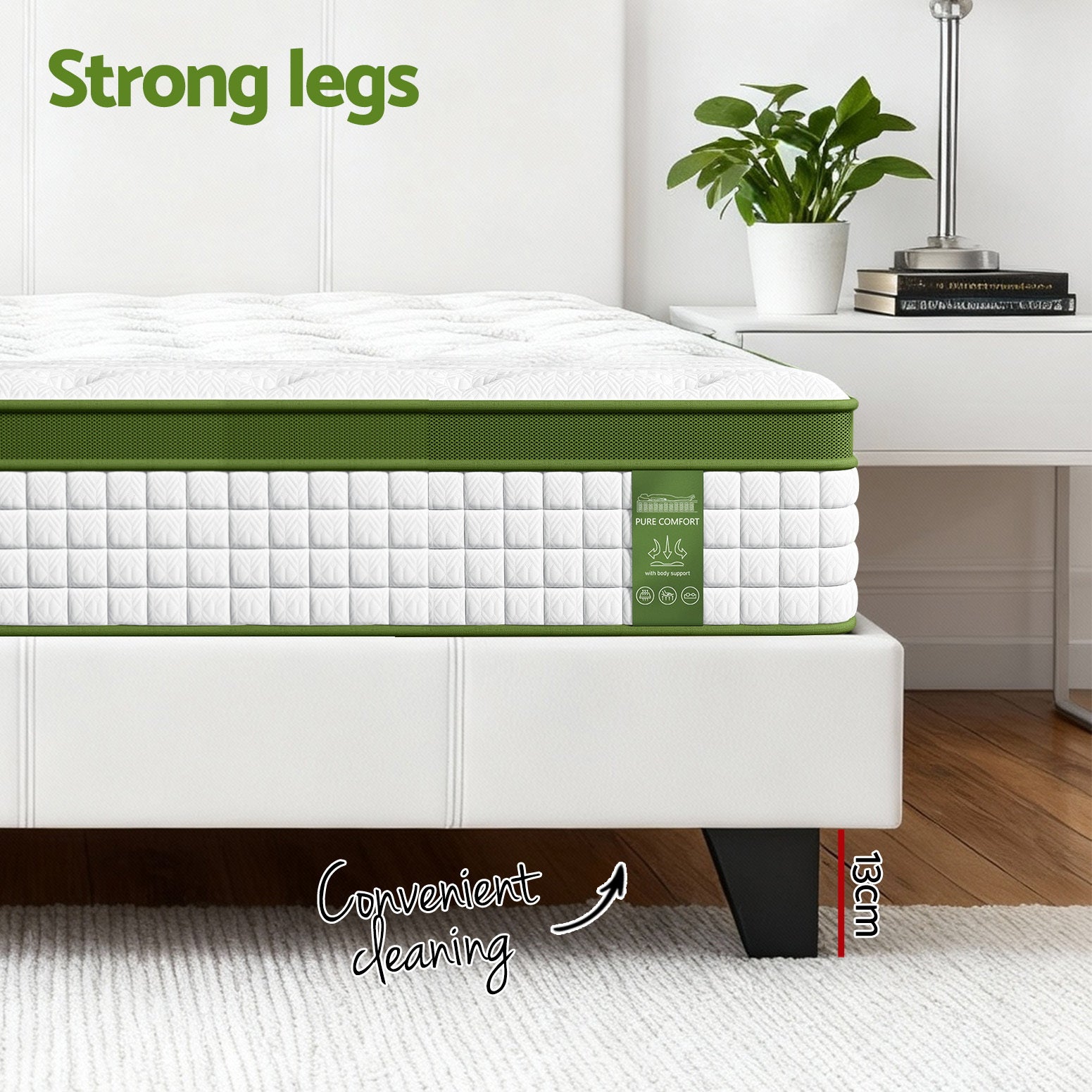 Artiss Double Bed Frame Platform White PVC Leather Hybrid Mattress Modern - Image 5