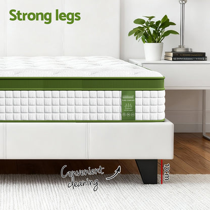 Artiss Double Bed Frame Platform White PVC Leather Hybrid Mattress Modern - Image 5