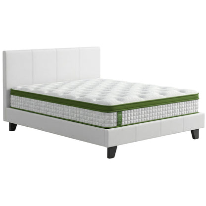 Artiss Double Bed Frame Platform White PVC Leather Hybrid Mattress Modern - Image 7