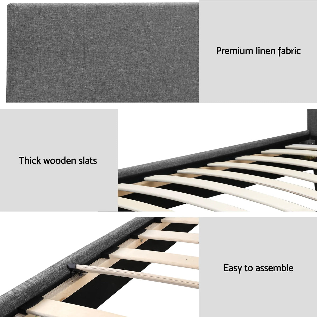 Artiss BedStory Single Bed Frame and Mattress Set, 30cm Hybrid Cooling Gel Mattress with Grey Upholstered Wooden Platform Base, Modern Bedroom Furniture Bundle - Image 7