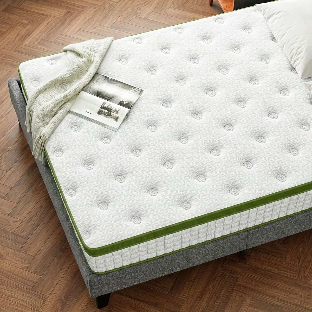 Artiss BedStory Single Bed Frame and Mattress Set, 30cm Hybrid Cooling Gel Mattress with Grey Upholstered Wooden Platform Base, Modern Bedroom Furniture Bundle - Image 8
