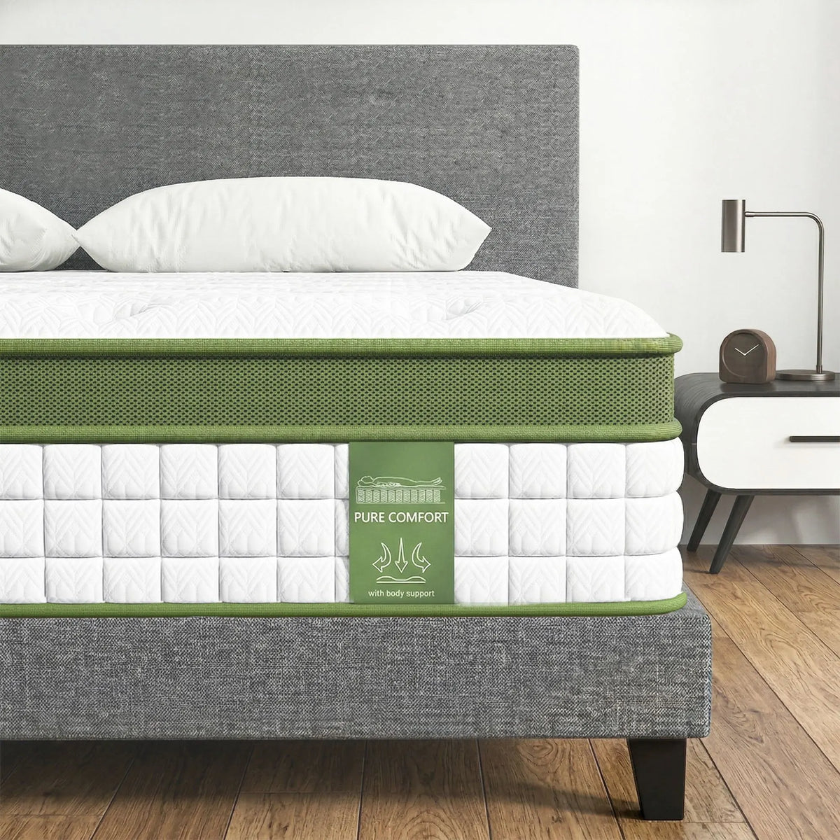 Artiss BedStory Single Bed Frame and Mattress Set, 30cm Hybrid Cooling Gel Mattress with Grey Upholstered Wooden Platform Base, Modern Bedroom Furniture Bundle - Image 9