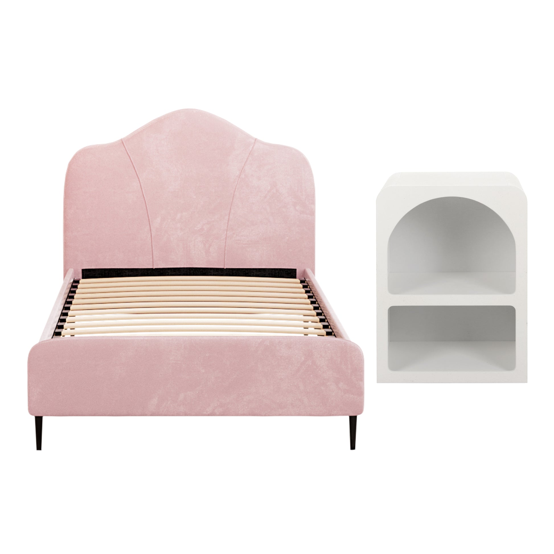 Artiss King Single Storage Bed Frame Velvet with Bedside Table Pink - Image 3