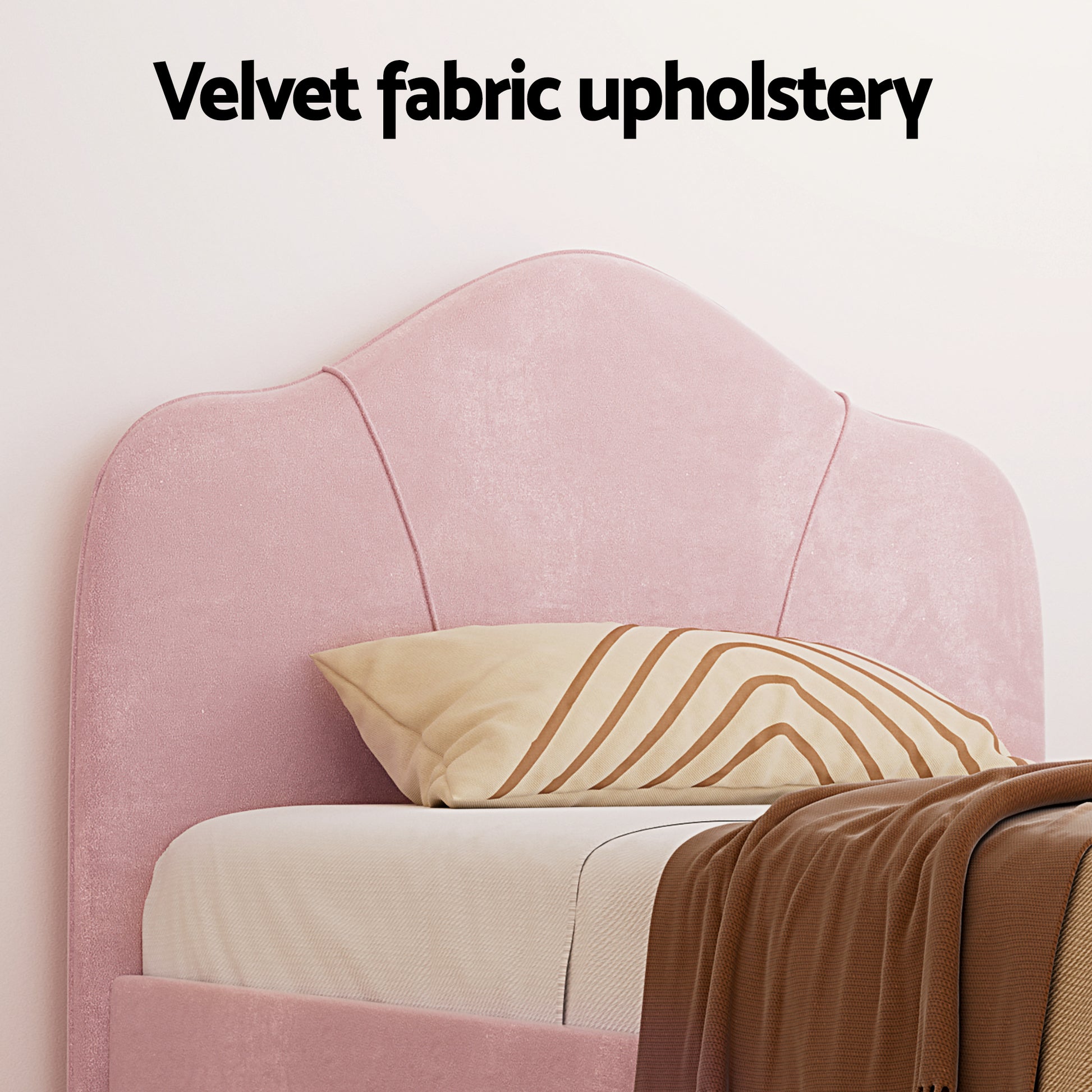 Artiss King Single Storage Bed Frame Velvet with Bedside Table Pink - Image 4