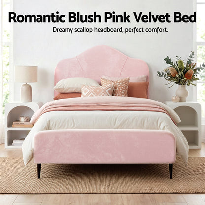 Artiss King Single Storage Bed Frame Velvet with Bedside Table Pink - Image 5
