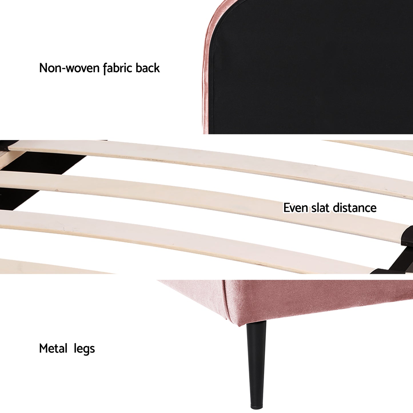 Artiss King Single Storage Bed Frame Velvet with Bedside Table Pink - Image 6
