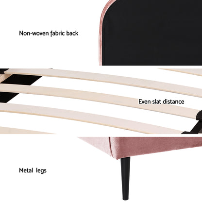 Artiss King Single Storage Bed Frame Velvet with Bedside Table Pink - Image 6