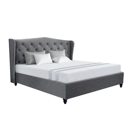 Artiss and BedStory Double Bed Frame and Mattress Set Memory Foam Cooling Gel Medium Soft Tufted Wing Headboard Grey - Image 2