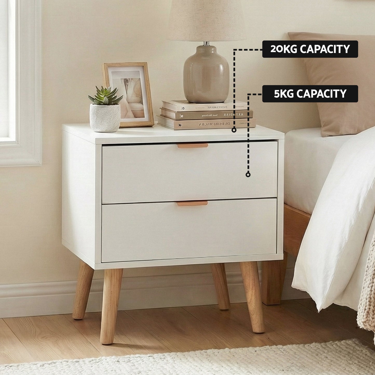 Artiss Double Bed Frame Scallop Headboard Pink Velvet with 2 Drawer Bedside Table - Image 6
