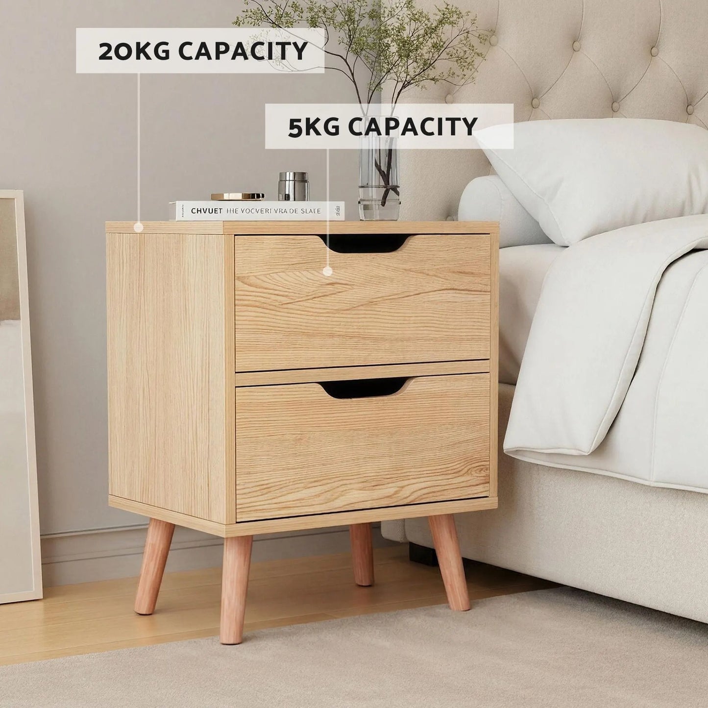 Artiss Double Bed Frame with Storage and Bedside Table Set Tufted Linen Gas Lift Bed Base and 2-Drawer Nightstand - Image 8